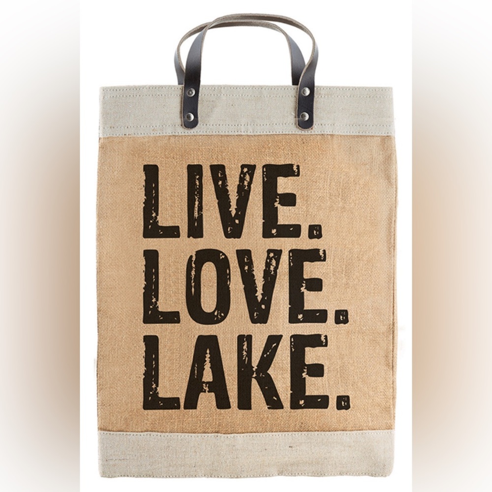 NWT large jute shopping tote bag: Live Love Lake